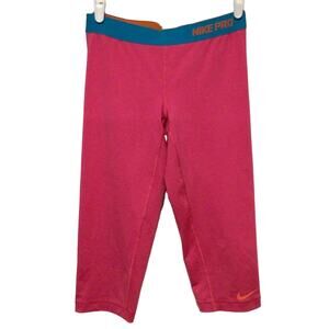 Nike Pro Women’s Athletic Workout Leggings Pink Teal Orange Stretch Pants Size M